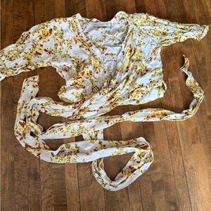 Faithfull the Brand White Floral Blouse with Olive & Rust Accents